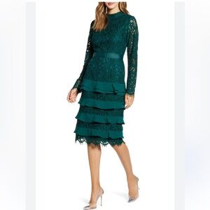 Rachel Parcell Long Sleeve Green Lace
Tiered Cocktail Dress S